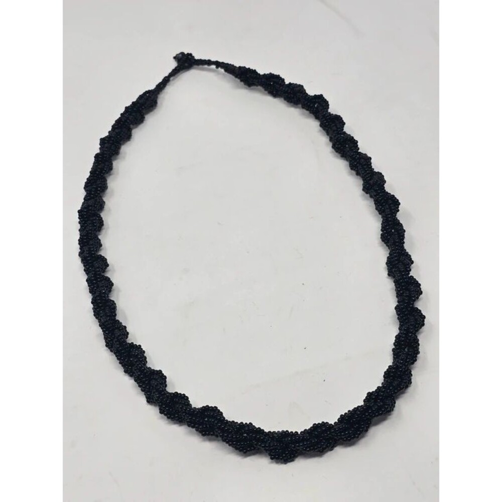 Handcrafted Twisted Black Seed Bead Strand Necklace